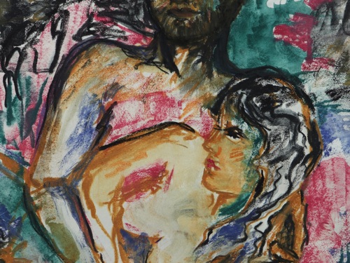 Hans Janoli Aquarell älter Akt Mann Frau