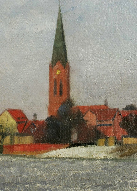 Hans Ludwig Fischer antikes Ölgemälde 1924 Stadt Winter