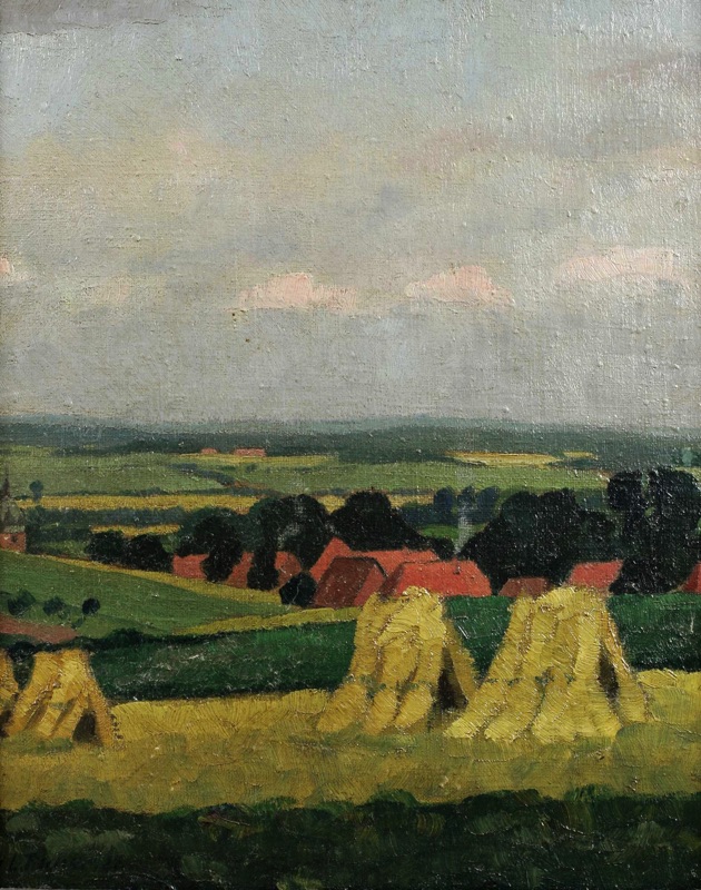 Hans Ludwig Fischer antikes Ölgemälde 1927 Dorf Nienburg