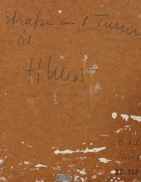 Hans Schad Ölgemälde 1954 Straße mit Turm expressiv