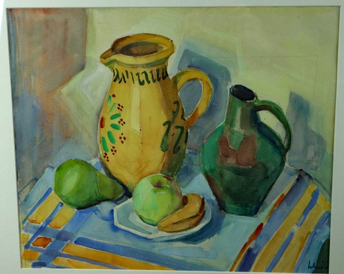 Hans Scheil 1896 1989 Aquarell Stillleben Obst Krug