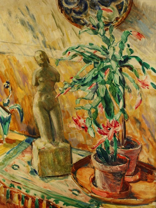 Hans Völcker Ölgemälde antik Stillleben Kaktus Statue expressiv