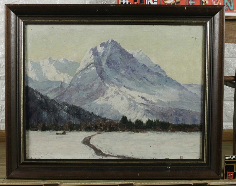 Heinrich Baakes antikes Ölgemälde Alpen Schnee