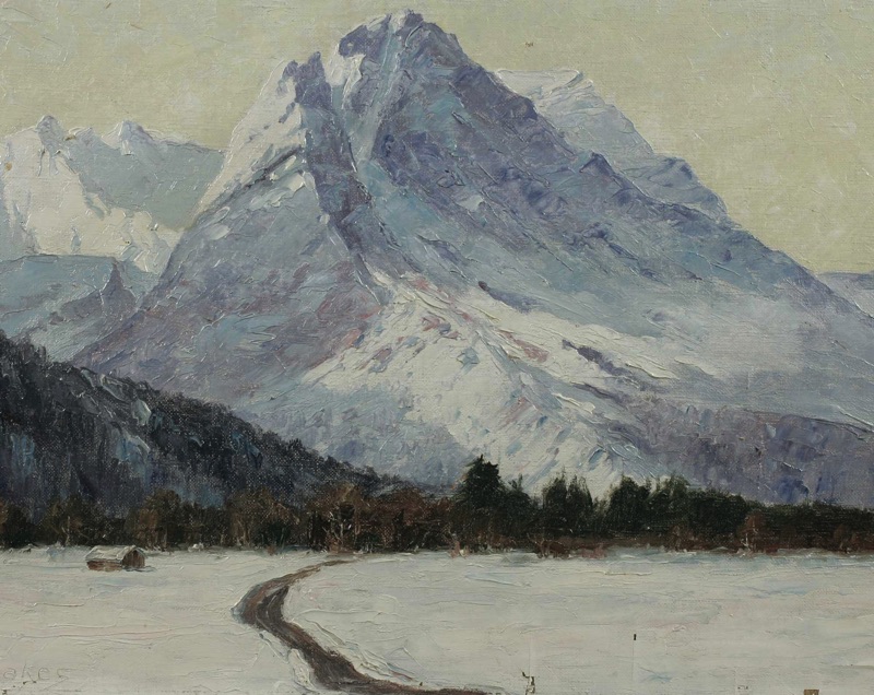 Heinrich Baakes antikes Ölgemälde Alpen Schnee