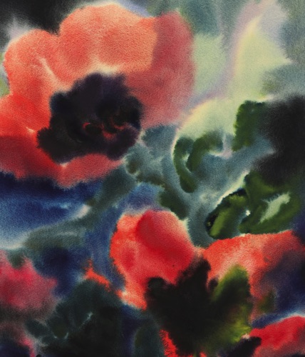 Heinrich Schneider Kerbstadt Aquarell Mohn expressiv