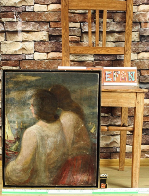 Aczél Henrik Emil 1876-1946 Ölgemälde antik expressiv 2 Frauen Segelboote Aczel