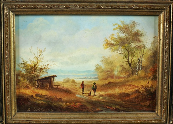 Herbert Duttler Ölgemälde Jäger Idylle Dorf Landschaft
