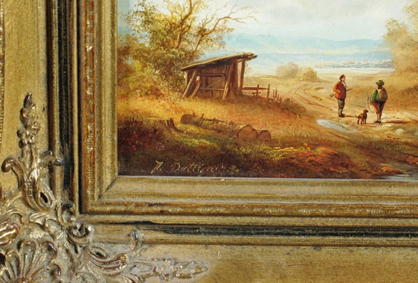 Herbert Duttler Ölgemälde Jäger Idylle Dorf Landschaft