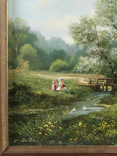 Herbert Duttler Ölgemälde Mutter Kinder Enten Park