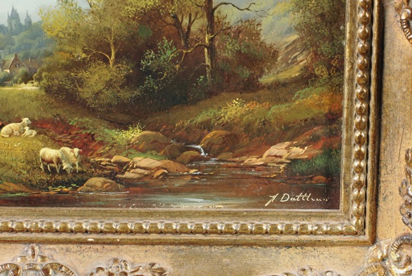 Herbert Duttler Ölgemälde Schäfer Idylle Schloss Dorf Landschaft