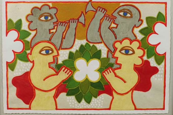 Herbert Schneider Aquarell 1982 Figuren Trompeten