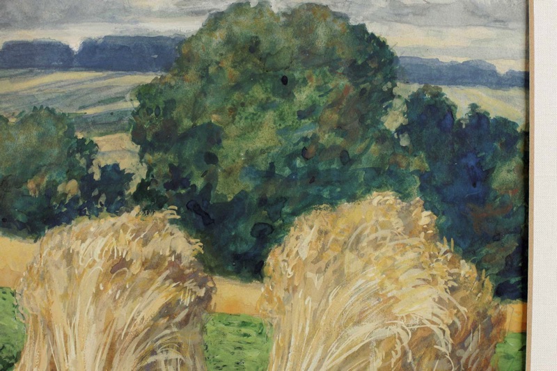 Hermann Hellbusch Aquarell antik Korngarben Feld