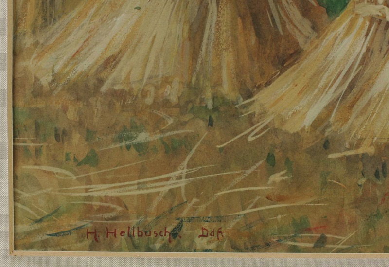 Hermann Hellbusch Aquarell antik Korngarben Feld