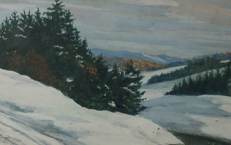 Hermann Ritter antike Gouache Winter Landschaft Schwarzwald