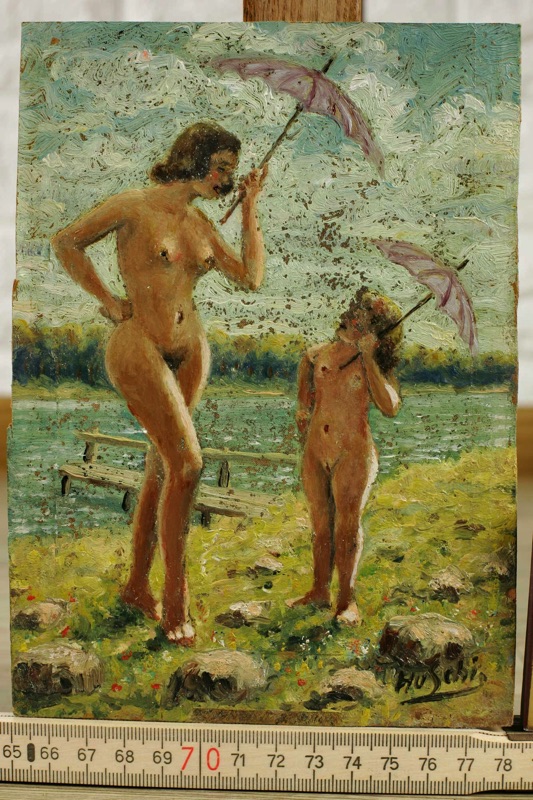 Hu Schi Ölgemälde antik Frau Mädchen Strand Akt
