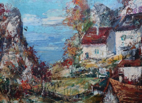 Hu Ölgemälde expressiv Dorf