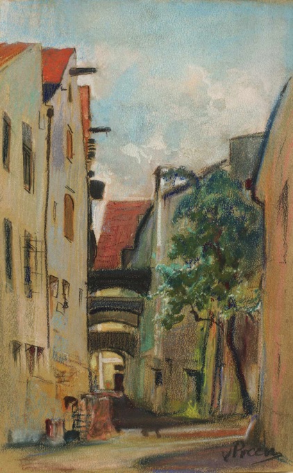 Hugo von Preen Pastell antik Stadt Gasse