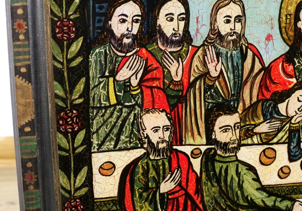 Ikone Hinterglasmalerei das letzte Abendmahl antik