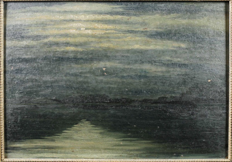 Impressionist antikes Ölgemälde Wasser bei Nacht Mond