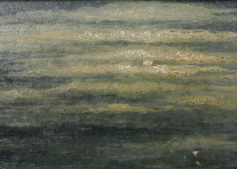 Impressionist antikes Ölgemälde Wasser bei Nacht Mond