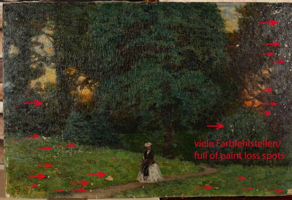 Impressionist unleserlich signiert Ölgemälde antik Dame Landschaft