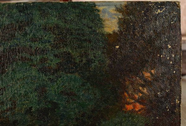Impressionist unleserlich signiert Ölgemälde antik Dame Landschaft