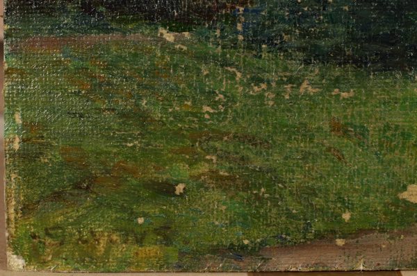 Impressionist unleserlich signiert Ölgemälde antik Dame Landschaft