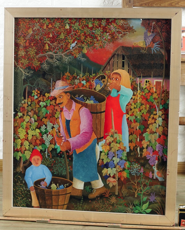 Ivan Stefanek Hinterglasmalerei Weinlese Weinreben