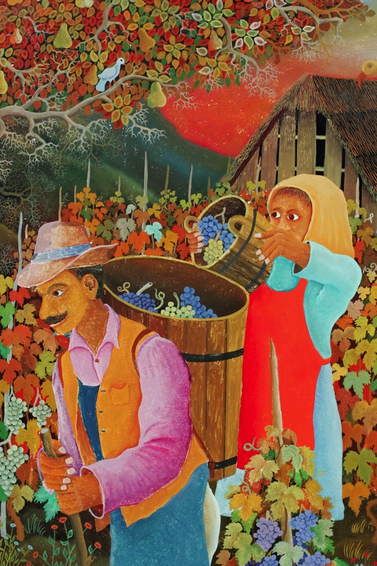Ivan Stefanek Hinterglasmalerei Weinlese Weinreben