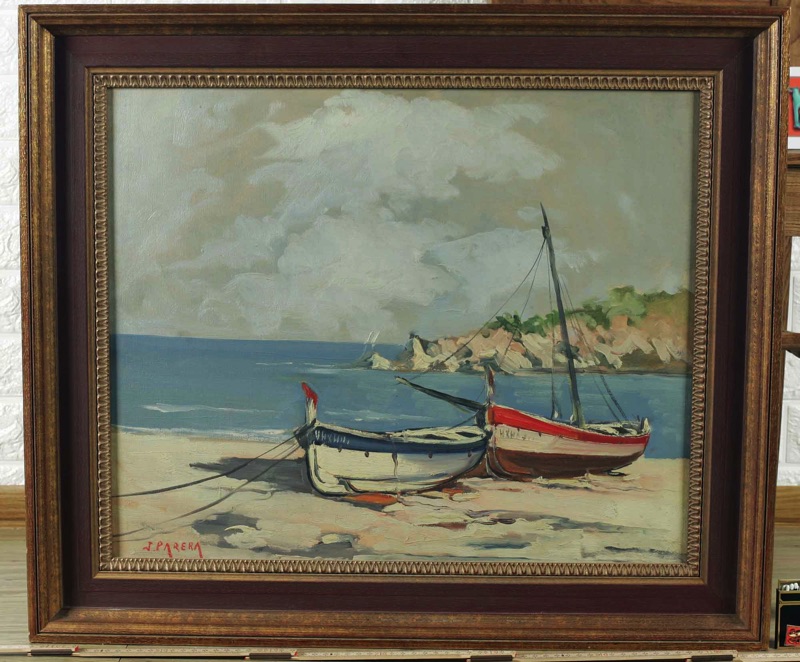 J Parera Barcelona Ölgemälde Strand Boote