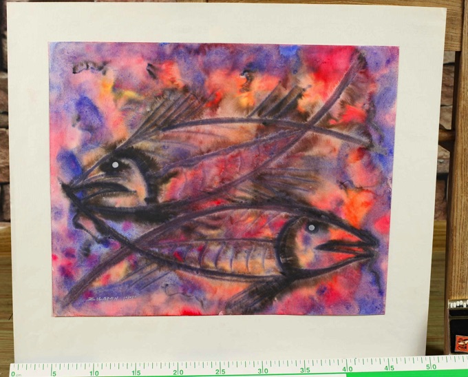 Jacques Zigoma Brazzaville 1936 1987 Aquarell Fische abstrakt 1