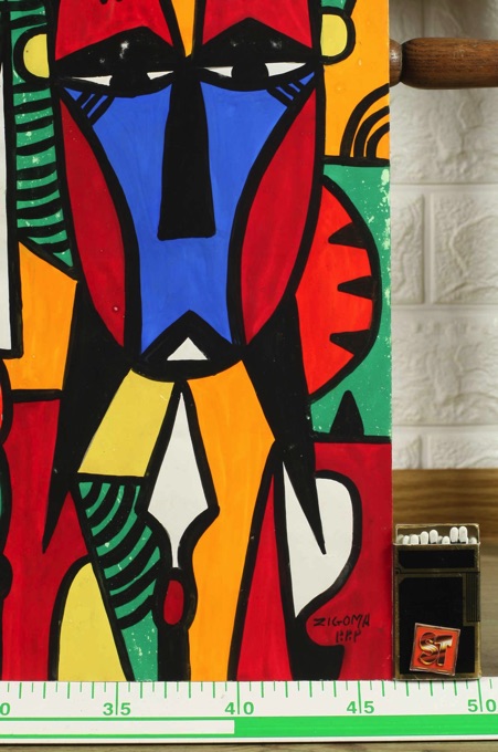 Jacques Zigoma Brazzaville 1936 1987 Aquarell von 1971 Masken abstrakt
