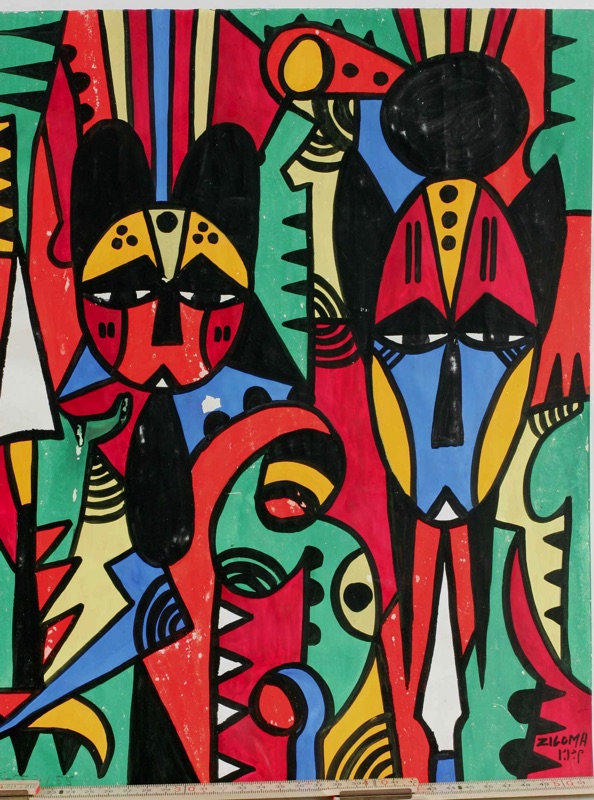 Jacques Zigoma ältere Gouache Kongo Masken