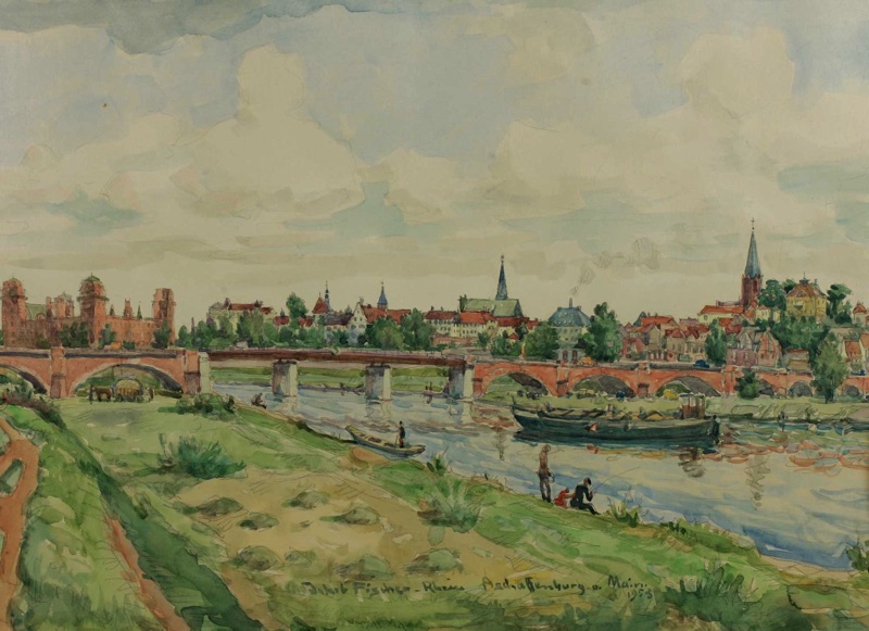 Jakob Fischer Rhein Aquarell Aschaffenburg Main 1953