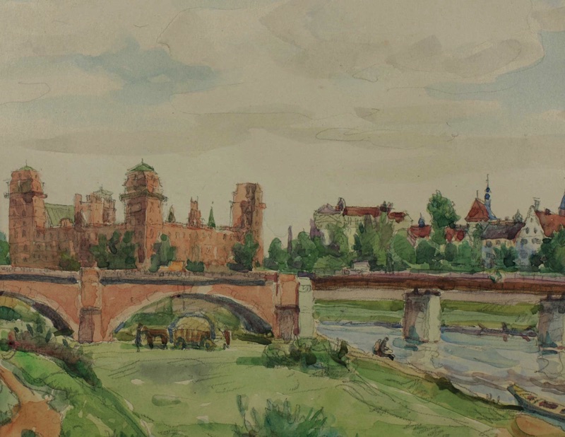 Jakob Fischer Rhein Aquarell Aschaffenburg Main 1953