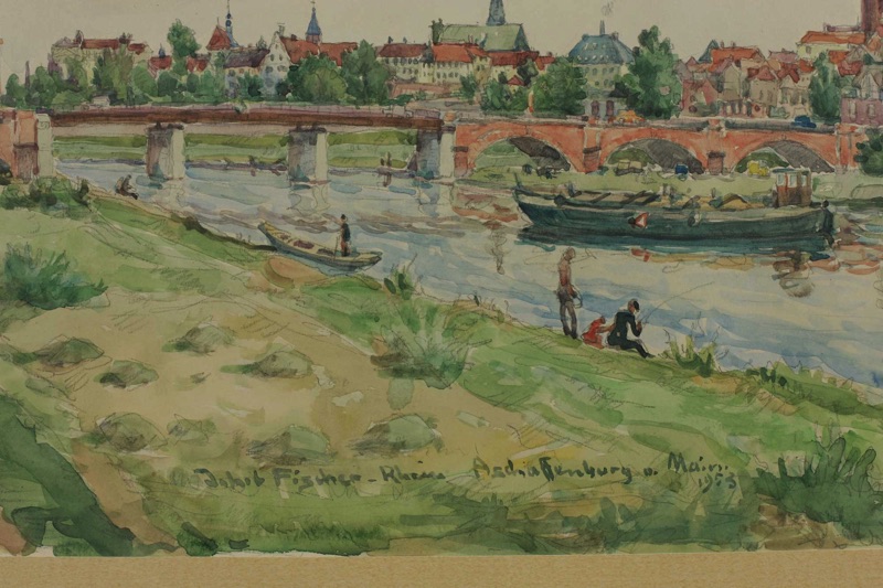 Jakob Fischer Rhein Aquarell Aschaffenburg Main 1953