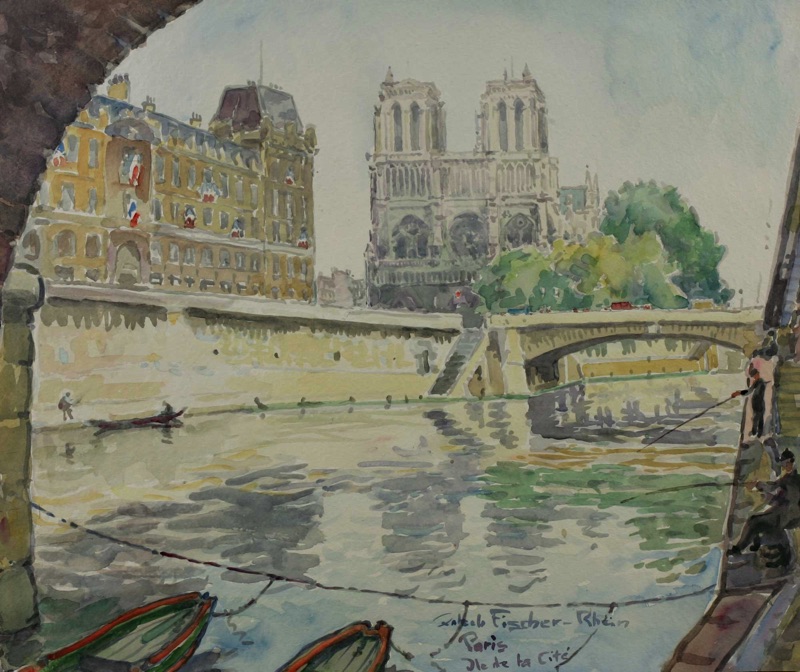 Jakob Fischer Rhein Aquarell Paris Seine Ile de la Cite