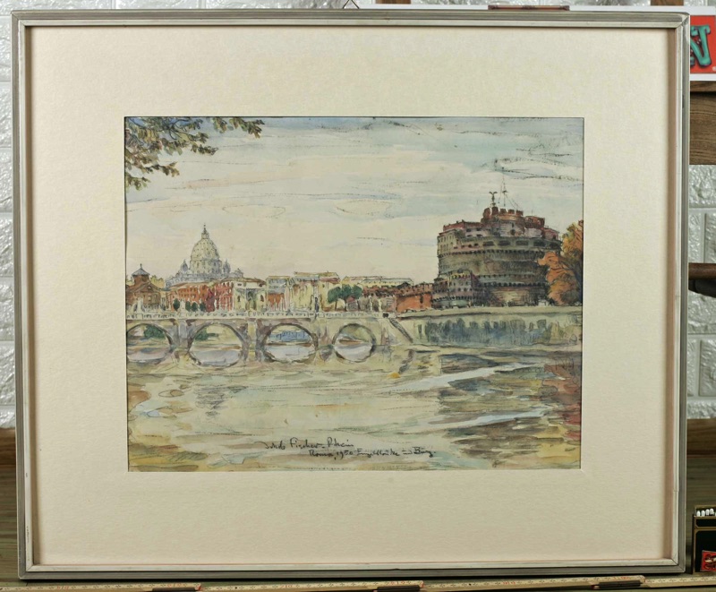 Jakob Fischer Rhein Aquarell Rom Engelsbrücke 1950