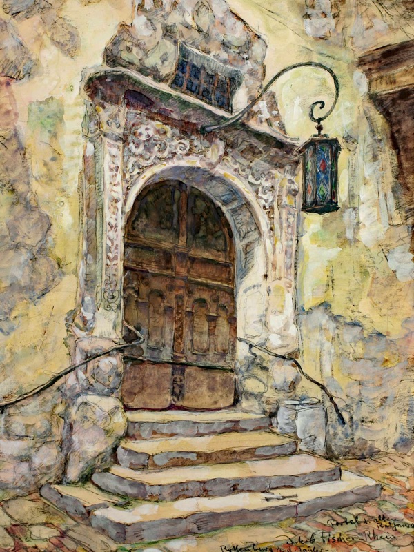 Jakob Fischer Rhein Aquarell Rothenburg ob der Tauber Portal altes Rathaus