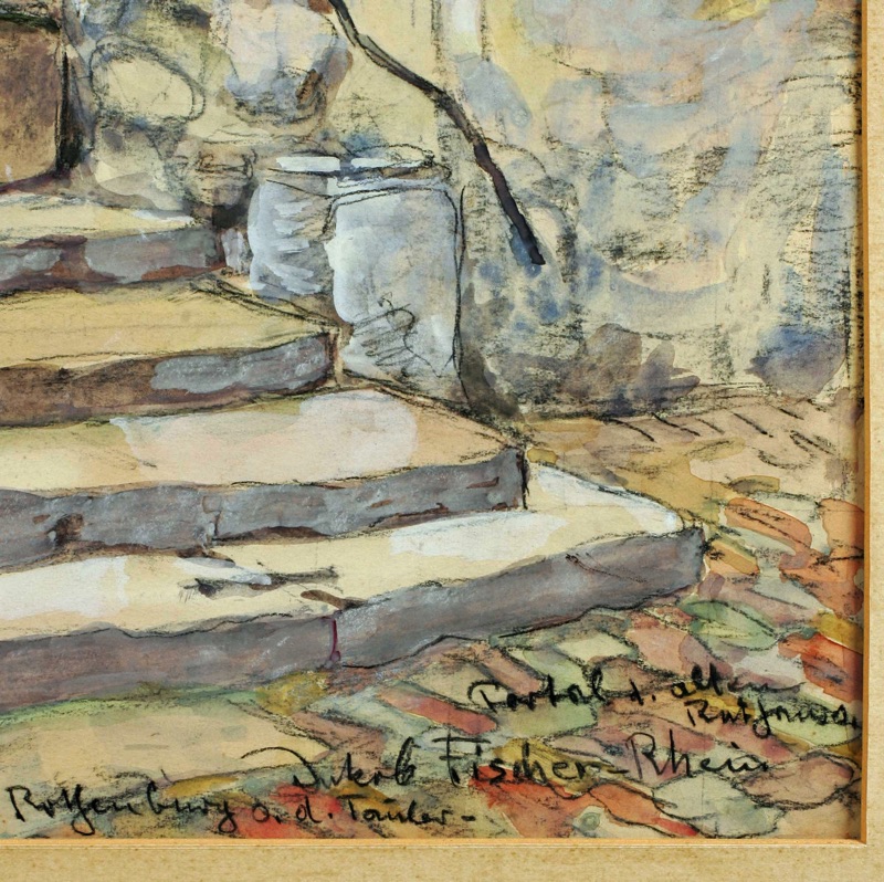Jakob Fischer Rhein Aquarell Rothenburg ob der Tauber Portal altes Rathaus