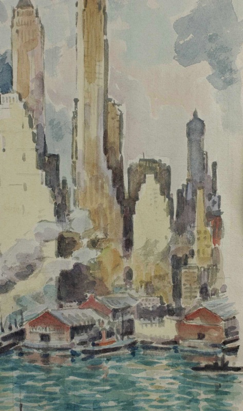Jakob Fischer Rhein Aquarell antik New York 1934