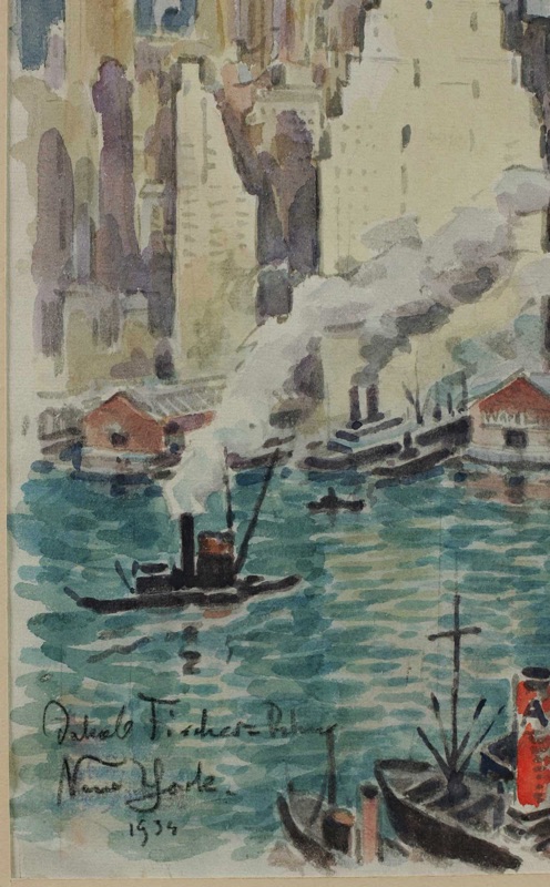 Jakob Fischer Rhein Aquarell antik New York 1934