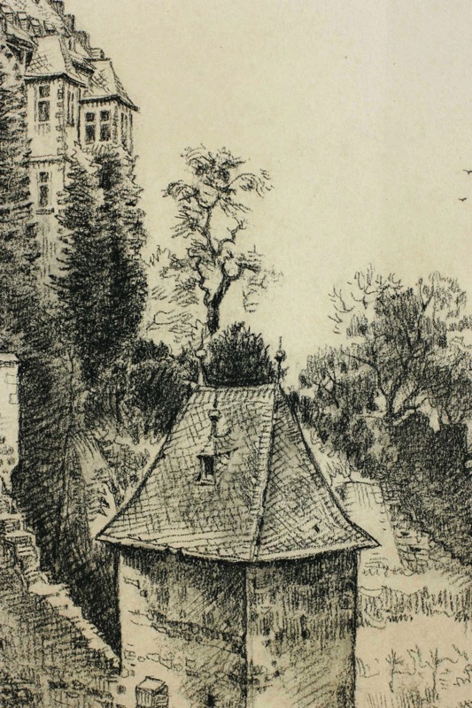 Jakob Fischer Rhein Zeichnung antik 1948 Mildenburg Miltenburg am Main