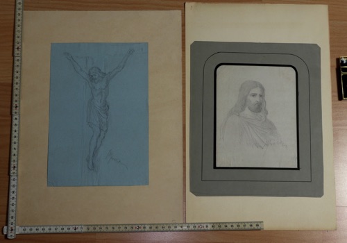 Jens Adolph Jerichau 2x Zeichnung Jesus Christus