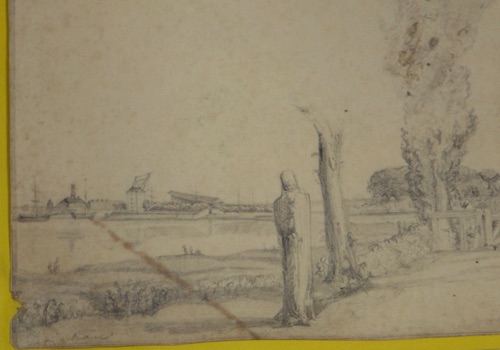 Jens Adolph Jerichau Zeichnung antik Landschaft Dorf