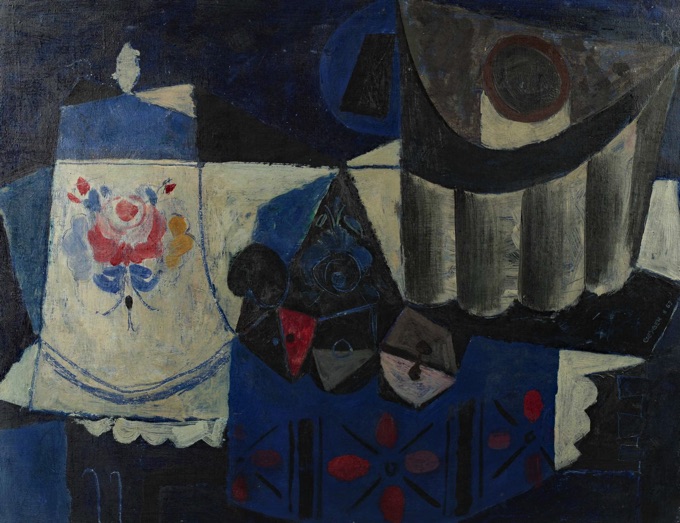 Johann Georg Geyger Ölgemälde 1953 Stilleben Kuchenform