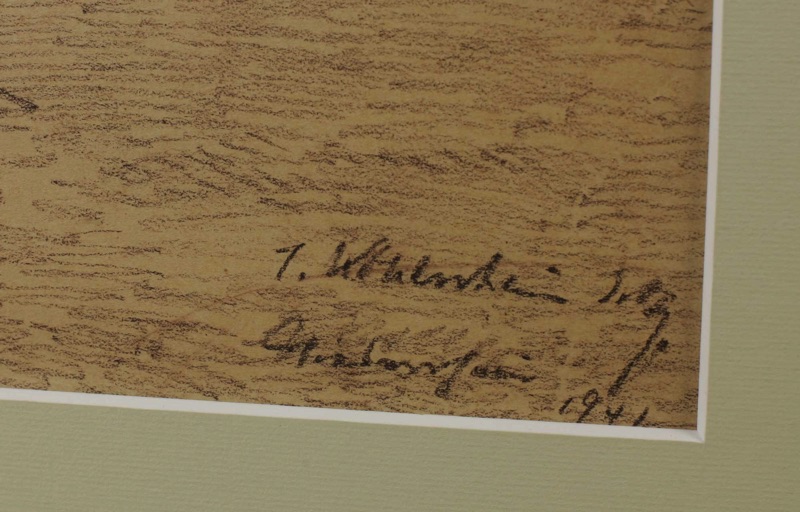 Josef Kohlschein antike Kohlezeichnung 1941 Kopfweiden