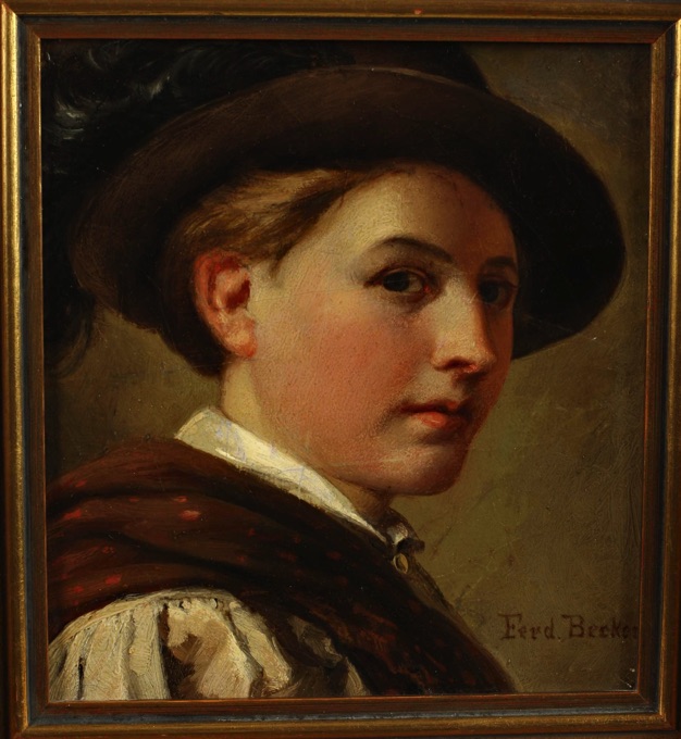 Joseph Ferdinand Maler Becker Ölgemälde Portrait Knabe Hut