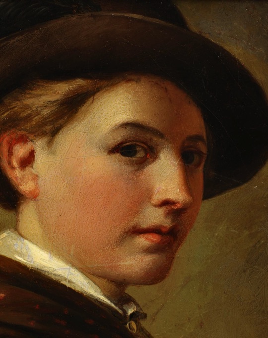 Joseph Ferdinand Maler Becker Ölgemälde Portrait Knabe Hut