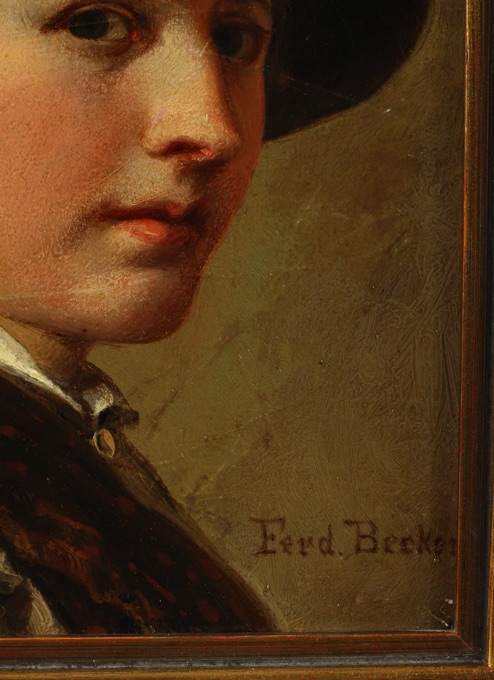 Joseph Ferdinand Maler Becker Ölgemälde Portrait Knabe Hut